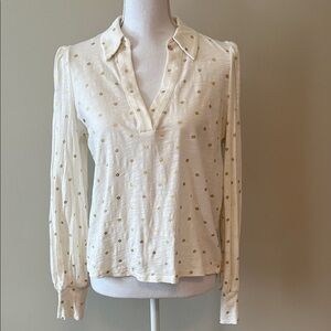 Boden Cream Blouse with Gold Flower Dots